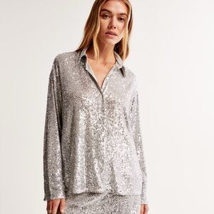 A&F Silver Sequin Long Sleeve Top size S